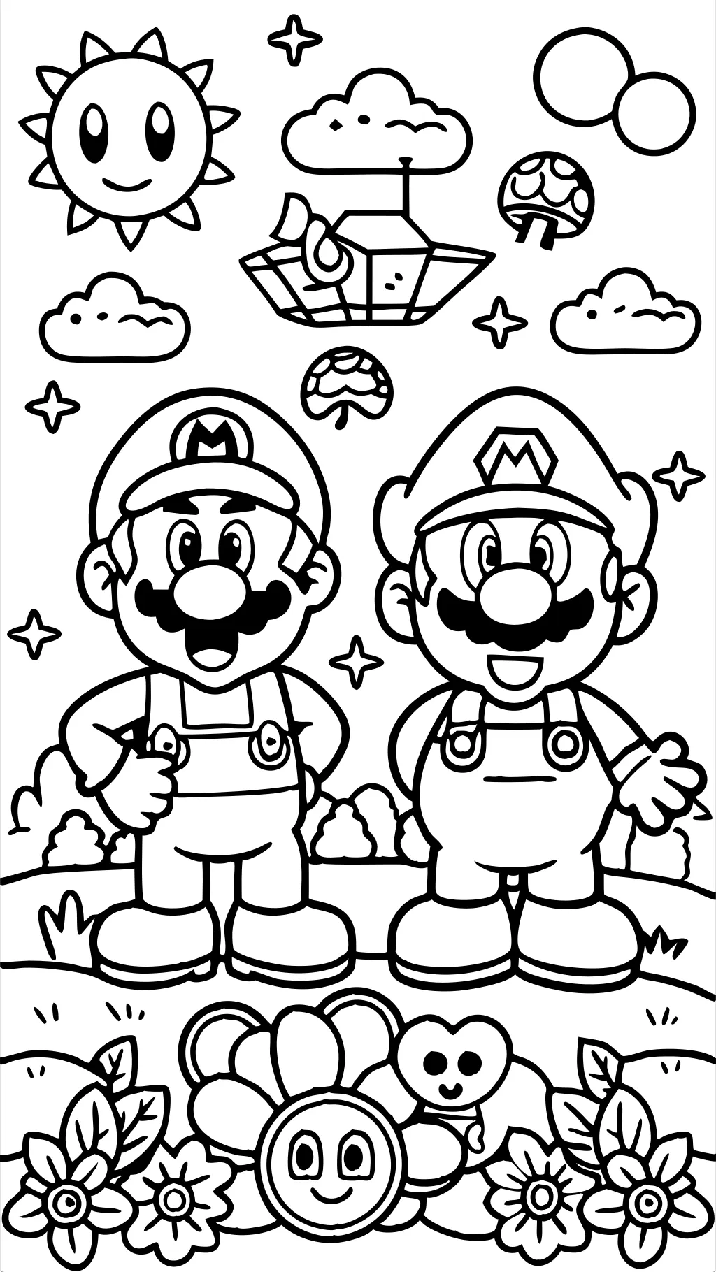 Páginas para colorear de Mario y Luigi imprimibles